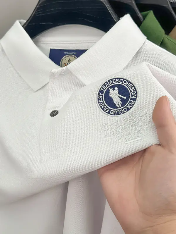 Men's White Polo Shirt with Embroidered Logo 220g