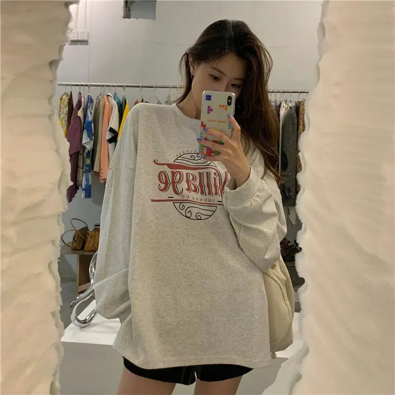 Women Grey Letter Printed Sweatshirt 2025 — feature 18