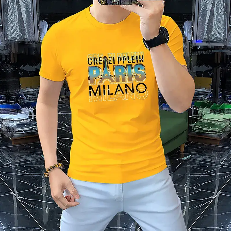 Men Green Milan Design T-Shirt Short Sleeve Round Neck - Image 4