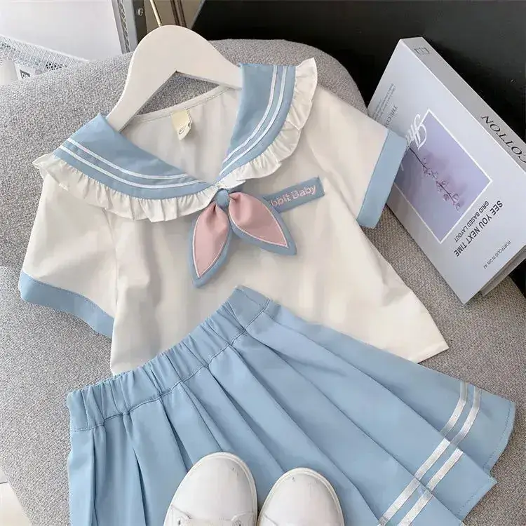 Girls Pink Pleated Skirt Two-Piece Summer Suit - Image 3