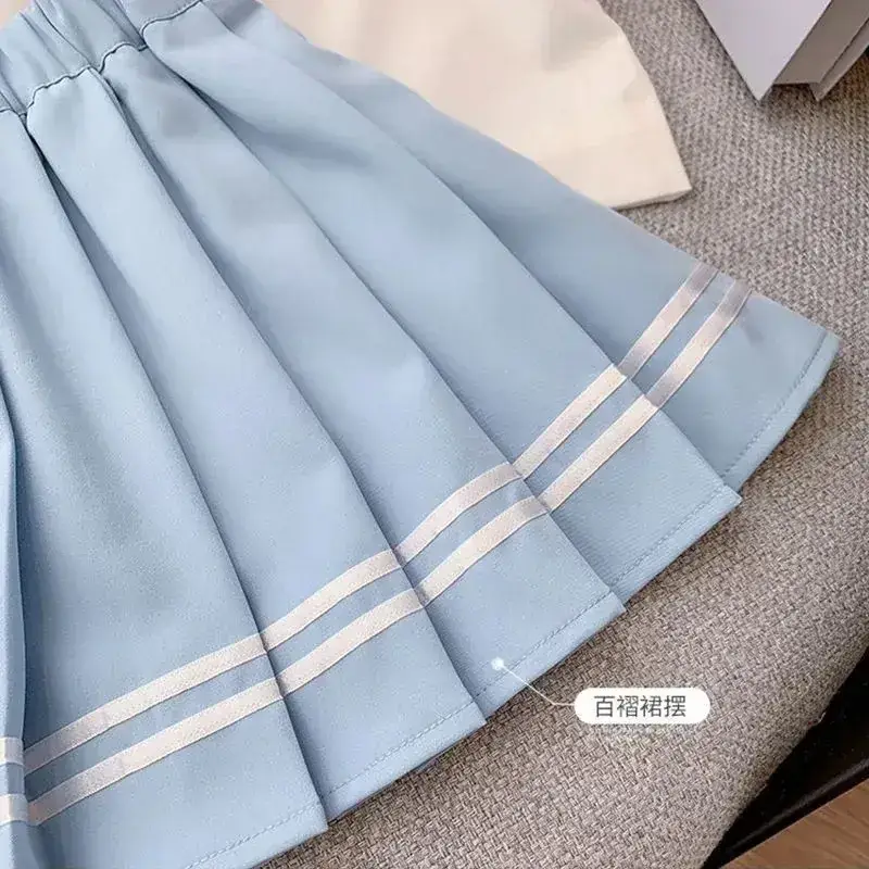 Girls Pink Pleated Skirt Two-Piece Summer Suit - Image 5