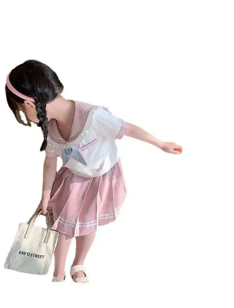 Girls Pink Pleated Skirt Two-Piece Summer Suit - Image 7