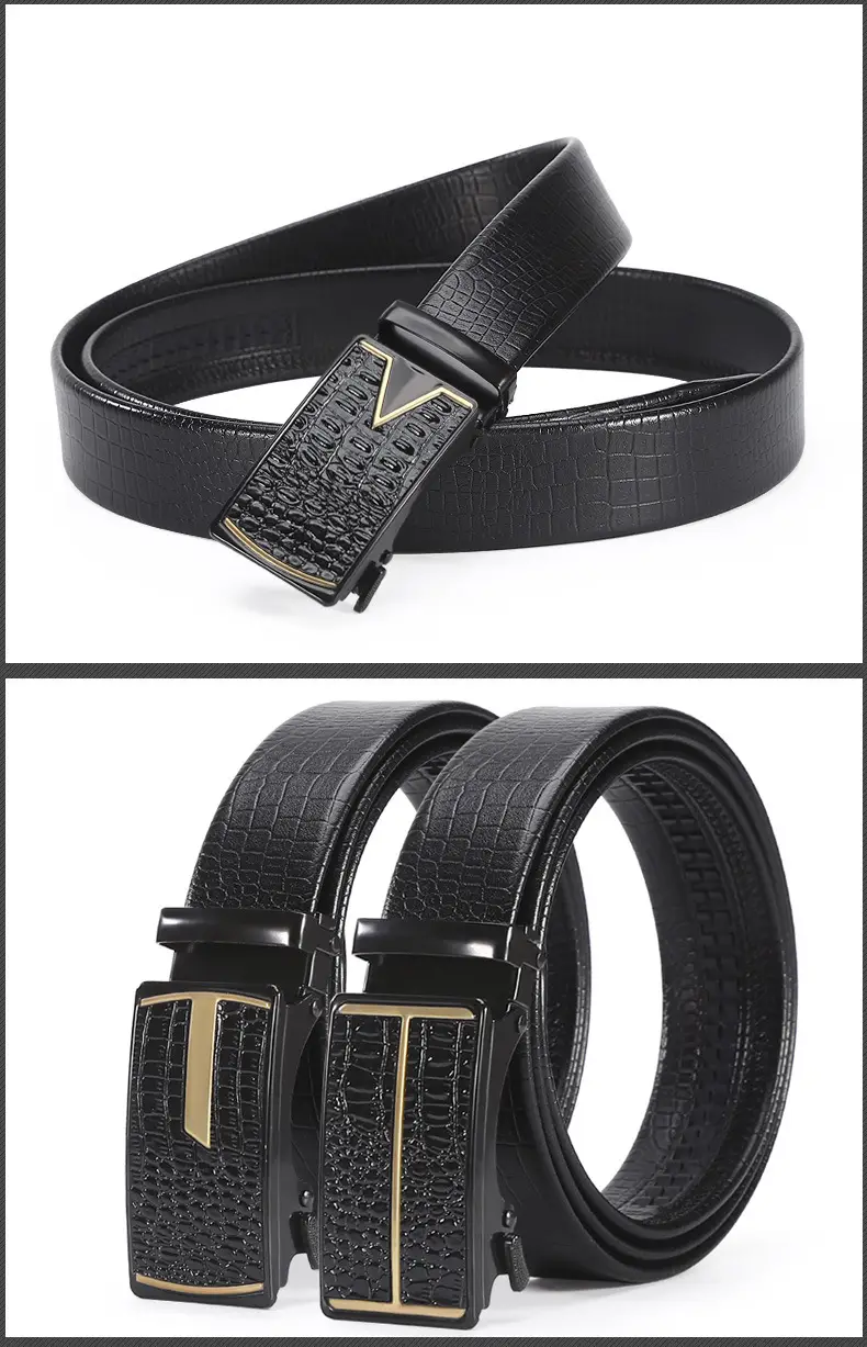 Men's Black Croc Leather Belt with Automatic Buckle β feature 6