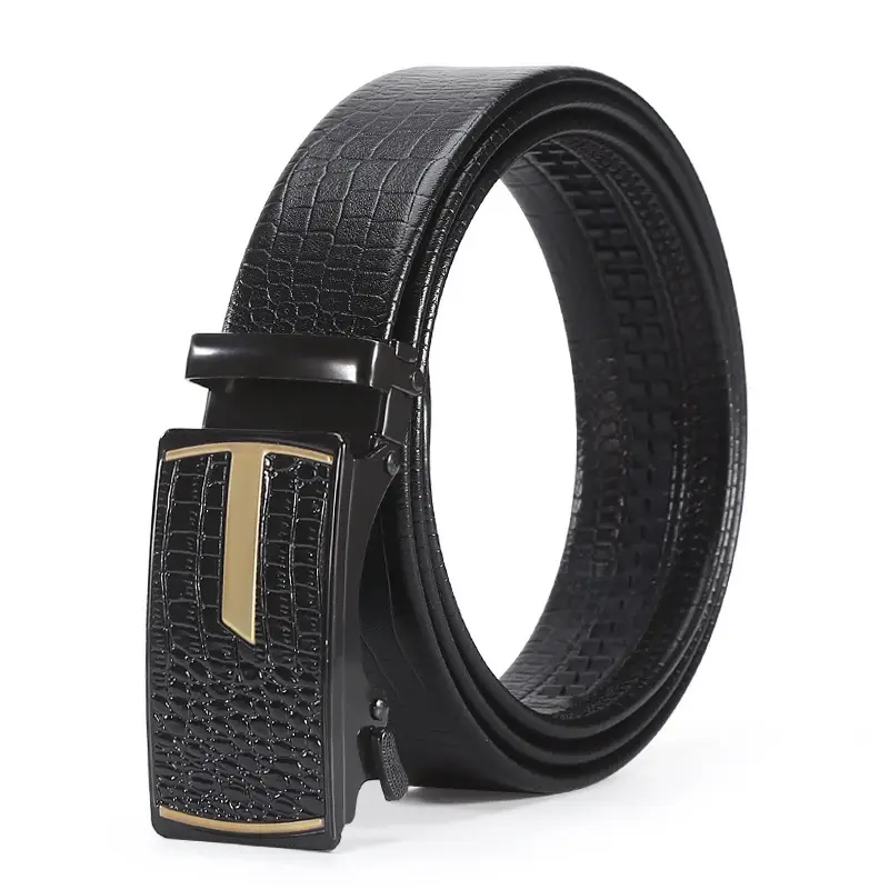 Men's Black Croc Leather Belt with Automatic Buckle - Image 2