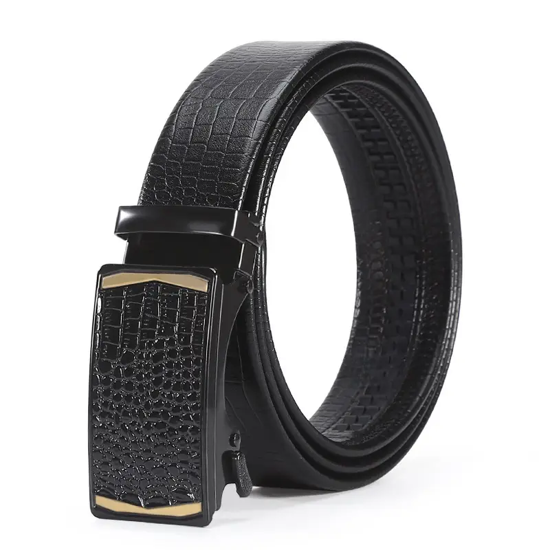Men's Black Croc Leather Belt with Automatic Buckle - Image 4