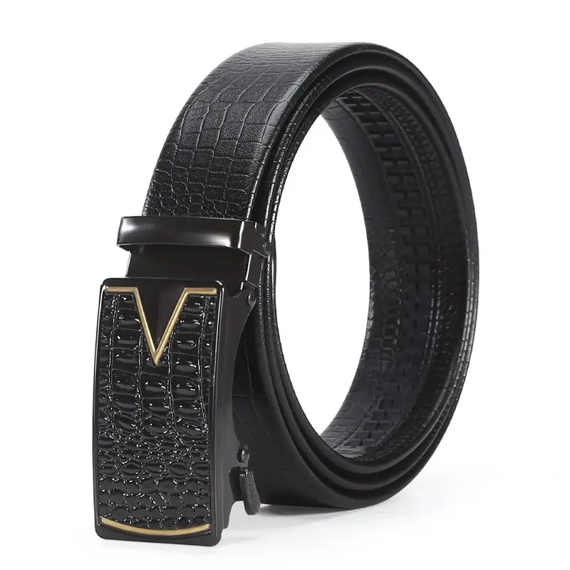 Men's Black Croc Leather Belt with Automatic Buckle - Image 8