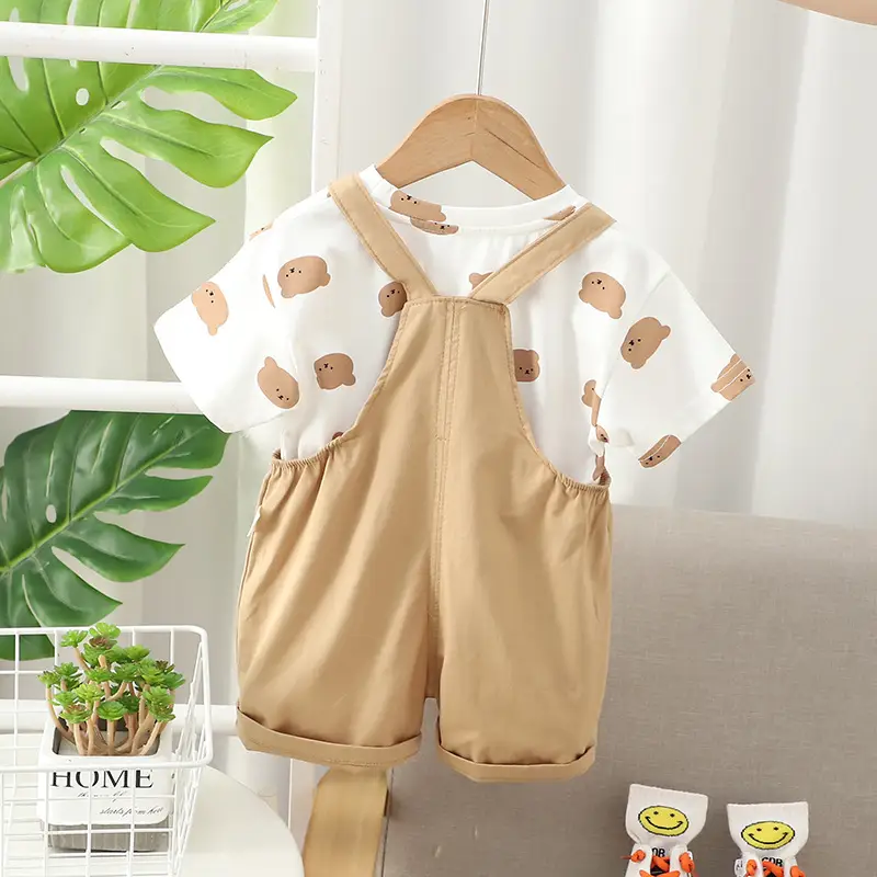 Boys Cartoon Print Strap Shorts Set Summer Wear - Image 4