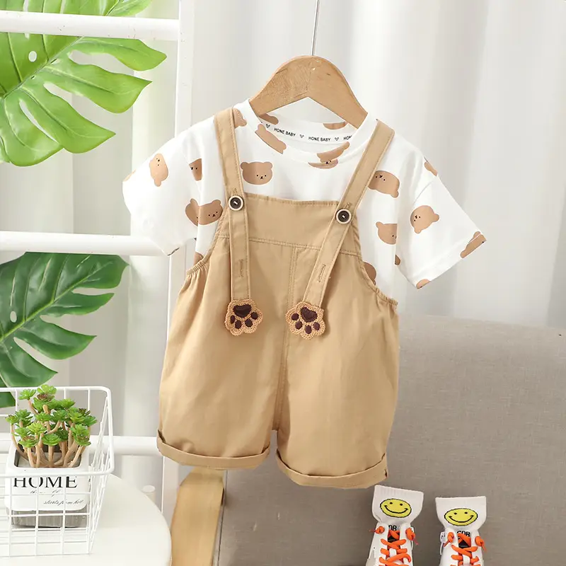 Boys Cartoon Print Strap Shorts Set Summer Wear - Image 2