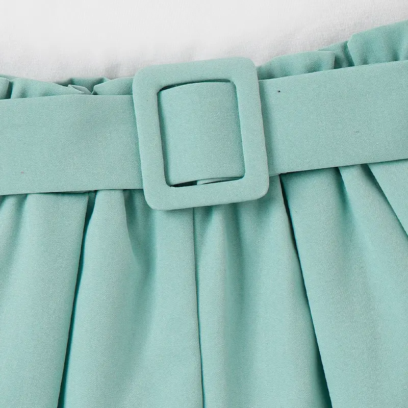 Baopai Girls Summer Shorts Mint Green Belted