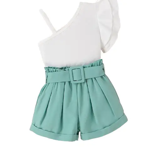 Baopai Girls Summer Shorts Mint Green Belted