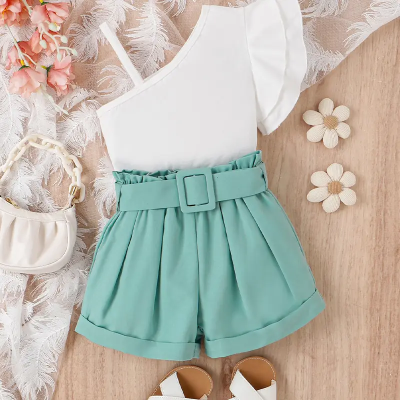 Baopai Girls Summer Shorts Mint Green Belted — feature 1