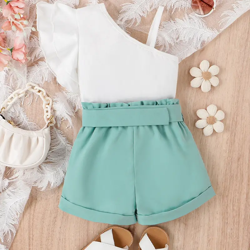 Baopai Girls Summer Shorts Mint Green Belted — feature 3