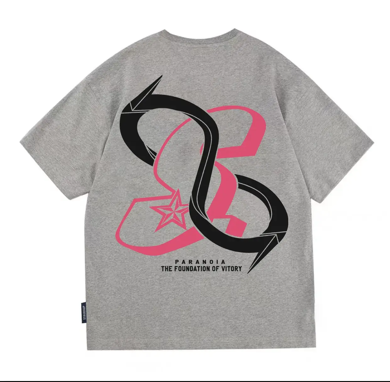 Men's Grey T-Shirt with Pink Graphic Design