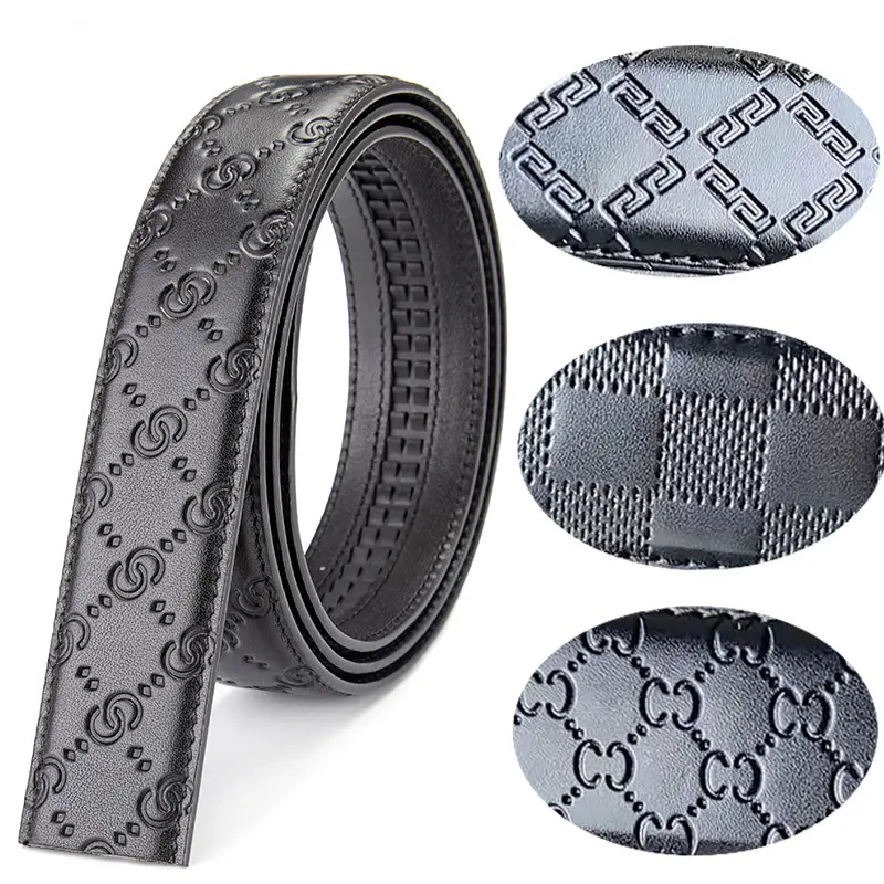 Men's Black Embossed Leather Belt with Automatic Buckle - Image 7