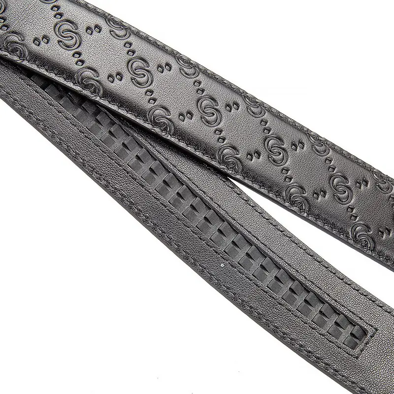 Men's Black Embossed Leather Belt with Automatic Buckle - Image 9