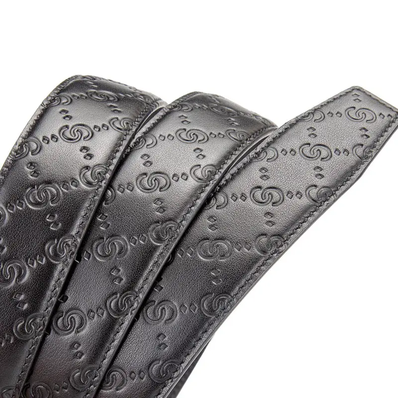 Men's Black Embossed Leather Belt with Automatic Buckle - Image 10