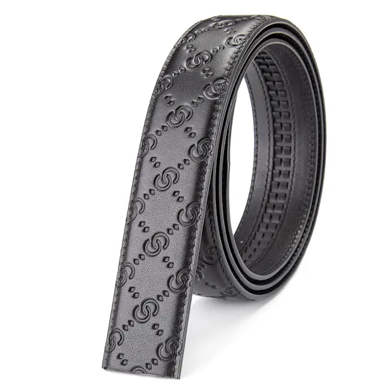 Men's Black Embossed Leather Belt with Automatic Buckle - Image 11