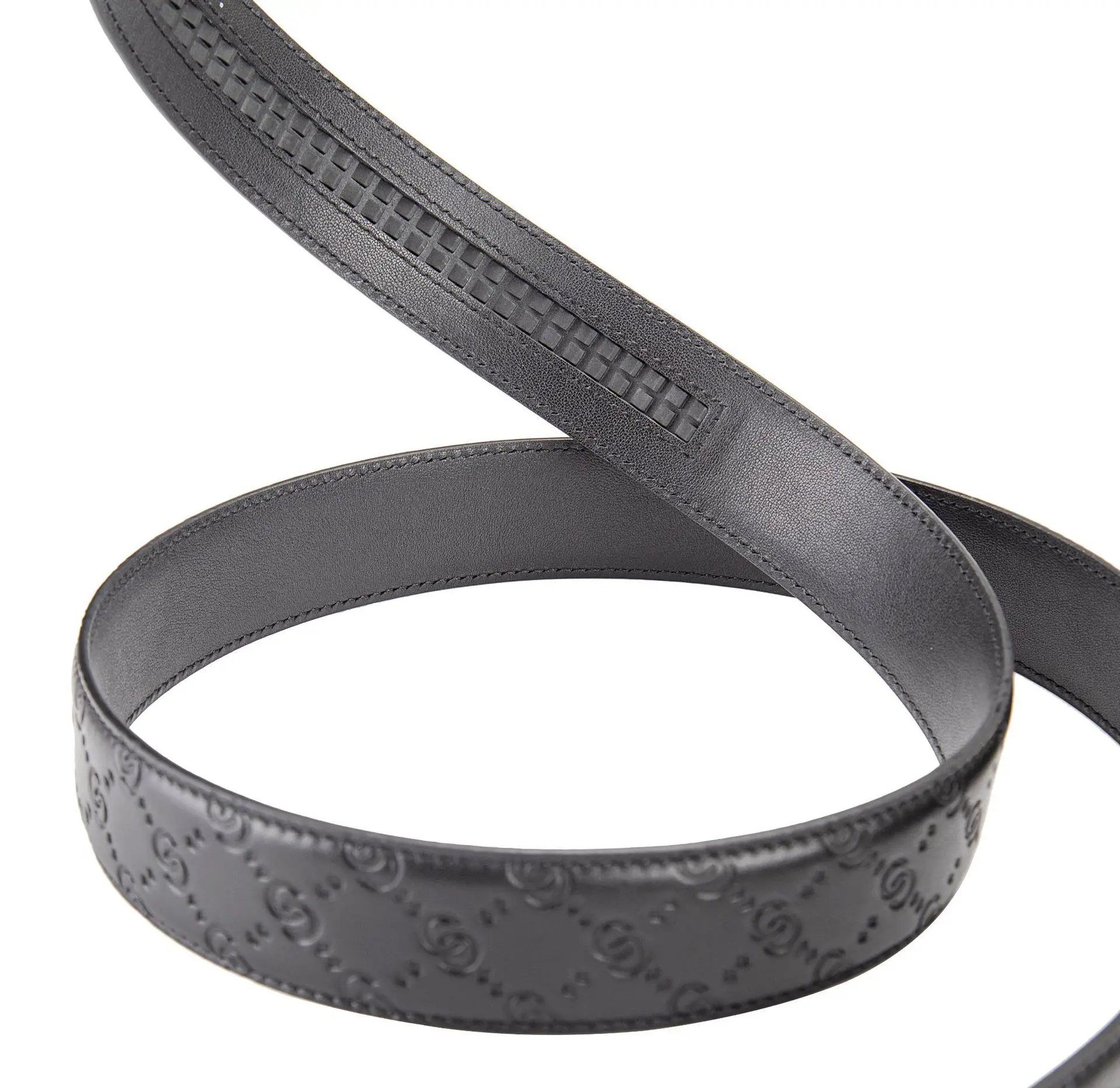 Men's Black Embossed Leather Belt with Automatic Buckle — feature 10
