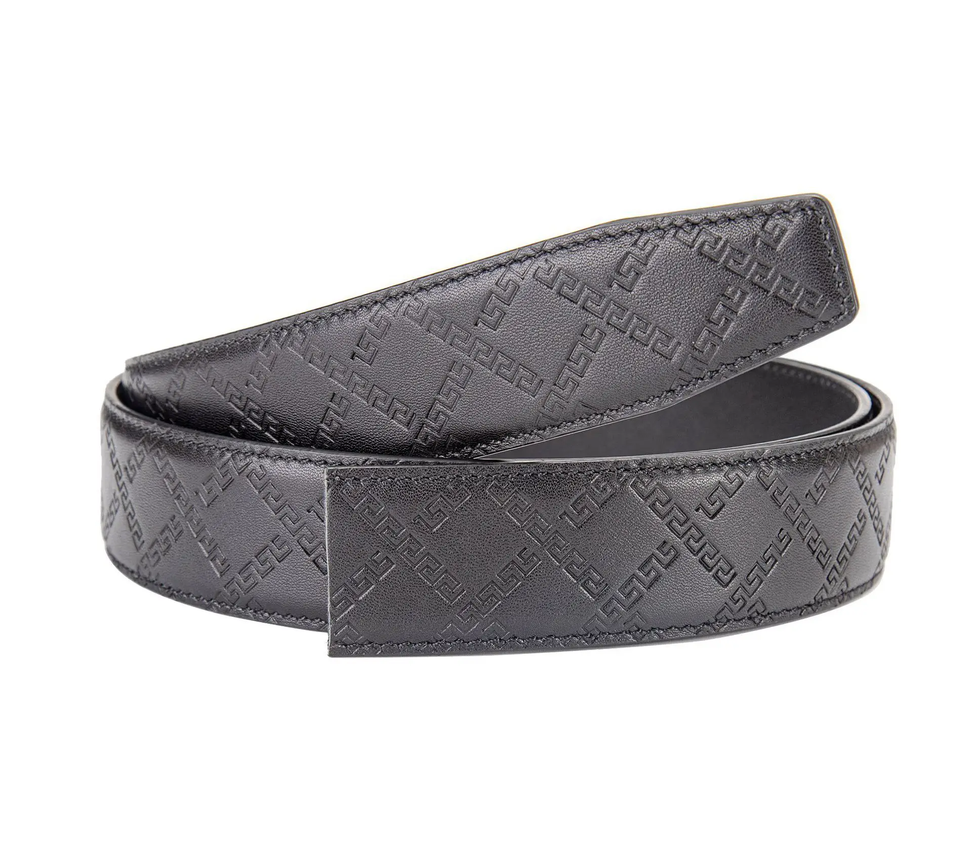 Men's Black Embossed Leather Belt with Automatic Buckle — feature 11