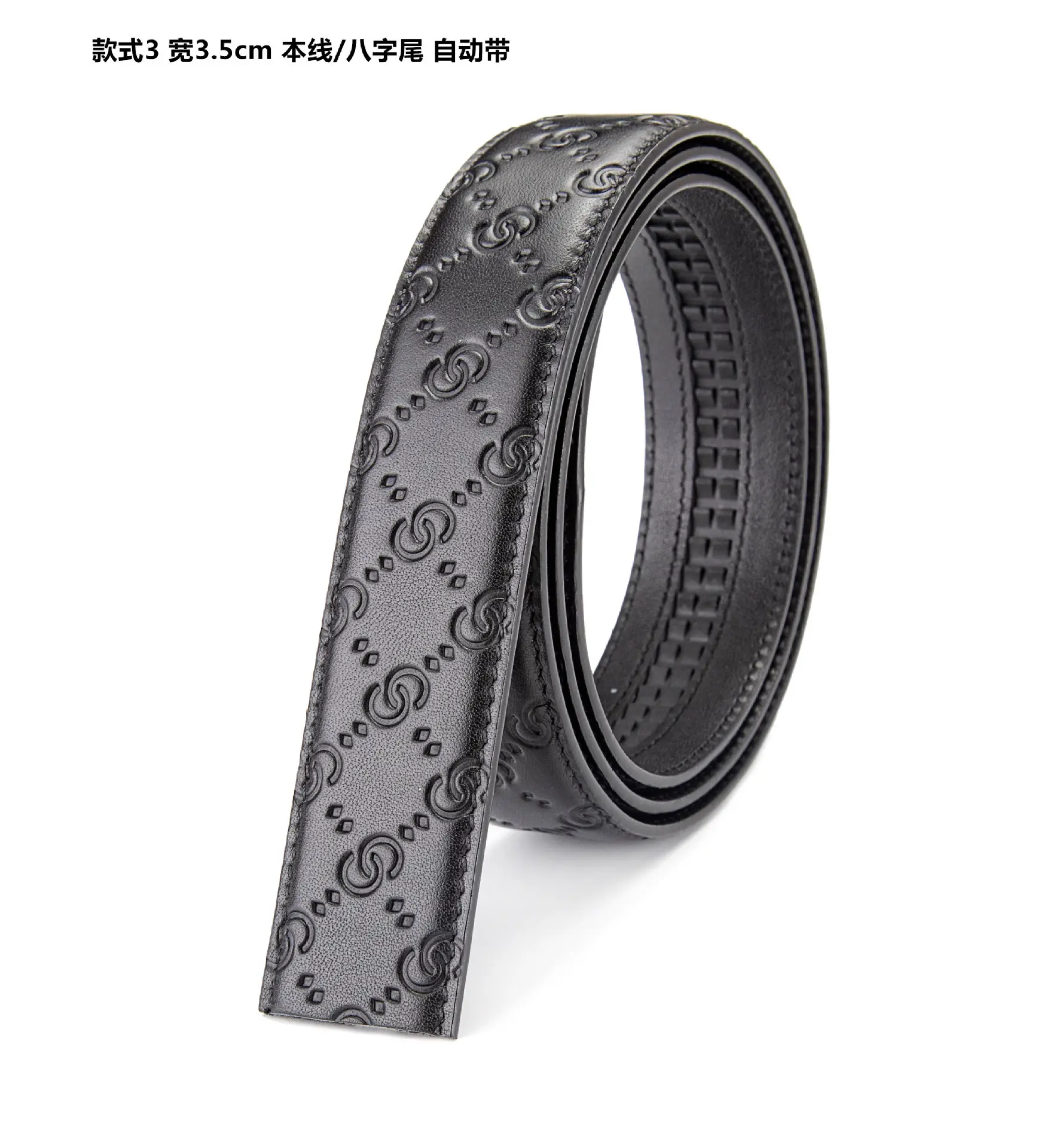 Men's Black Embossed Leather Belt with Automatic Buckle — feature 14