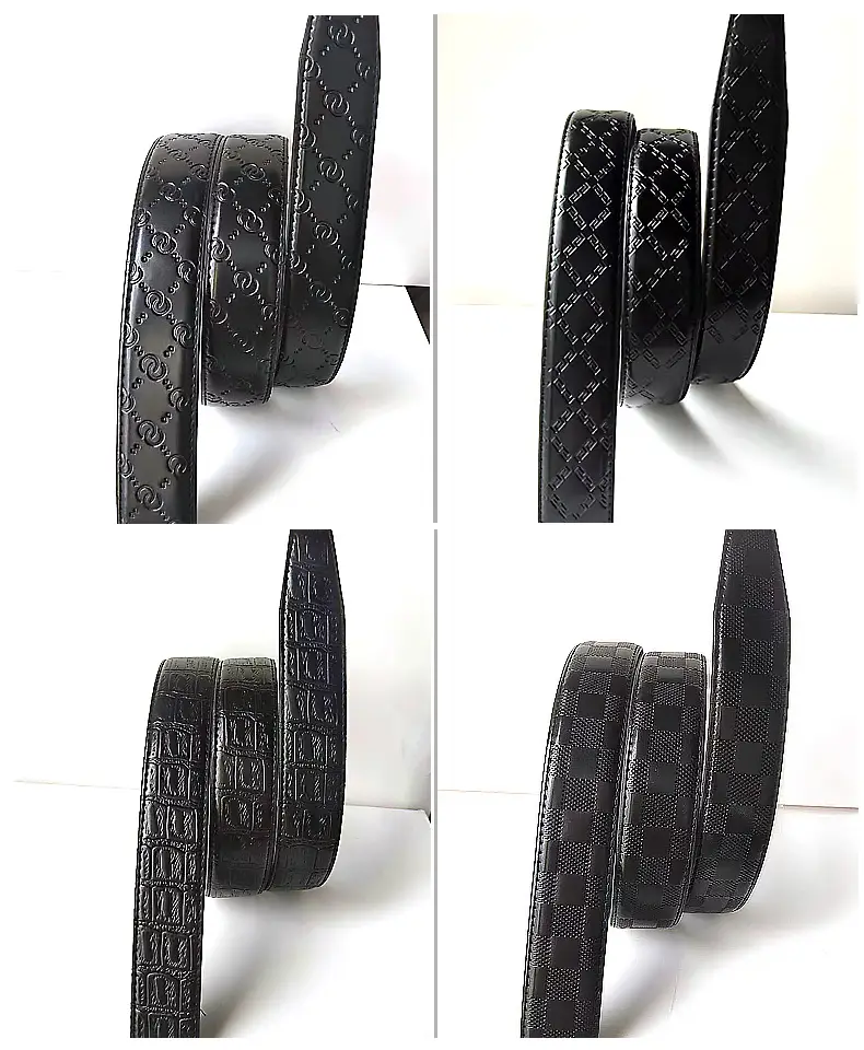 Men's Black Embossed Leather Belt with Automatic Buckle — feature 5