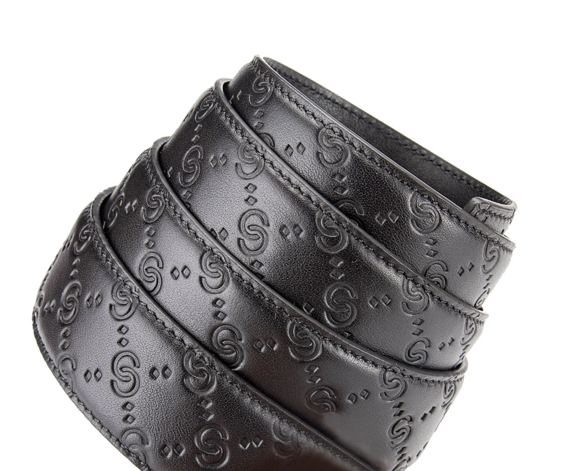 Men's Black Embossed Leather Belt with Automatic Buckle — feature 7