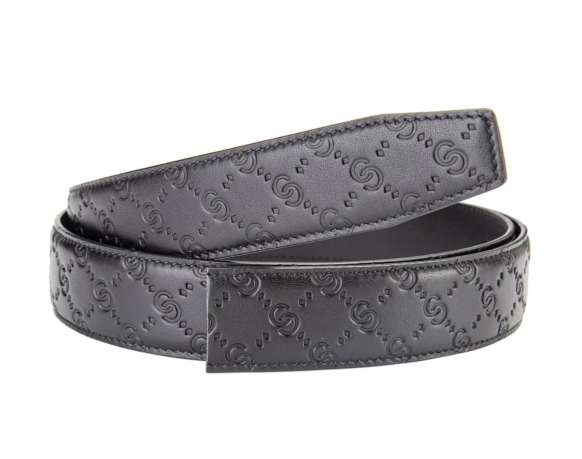 Men's Black Embossed Leather Belt with Automatic Buckle — feature 8