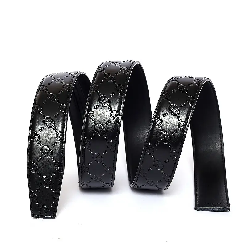 Men's Black Embossed Leather Belt with Automatic Buckle