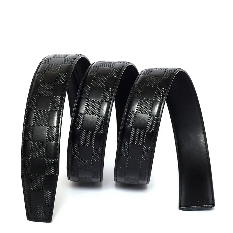 Men's Black Embossed Leather Belt with Automatic Buckle - Image 2