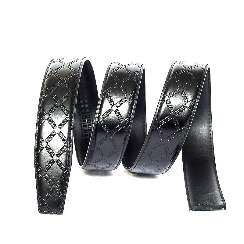 Men's Black Embossed Leather Belt with Automatic Buckle - Image 3