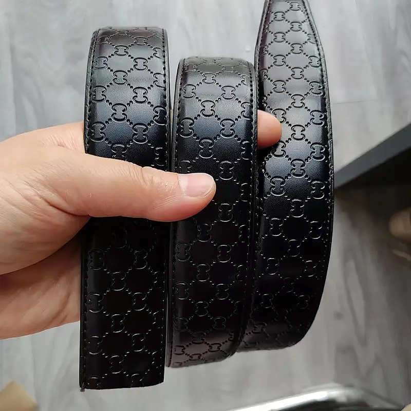 Men's Black Embossed Leather Belt with Automatic Buckle - Image 4