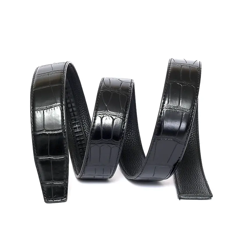 Men's Black Embossed Leather Belt with Automatic Buckle - Image 5