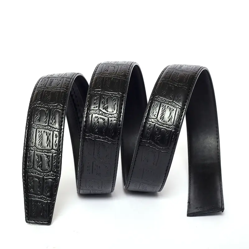 Men's Black Embossed Leather Belt with Automatic Buckle - Image 6