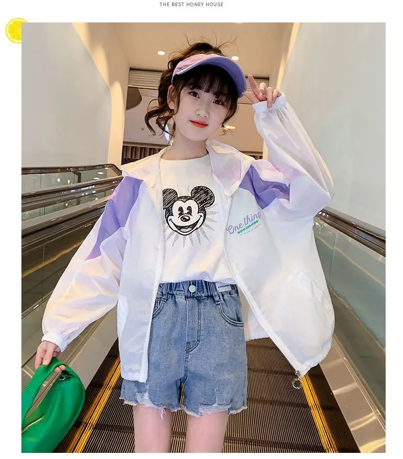 Girls Sun Protection Jacket White Purple Ice Silk Loose Casual — feature 11