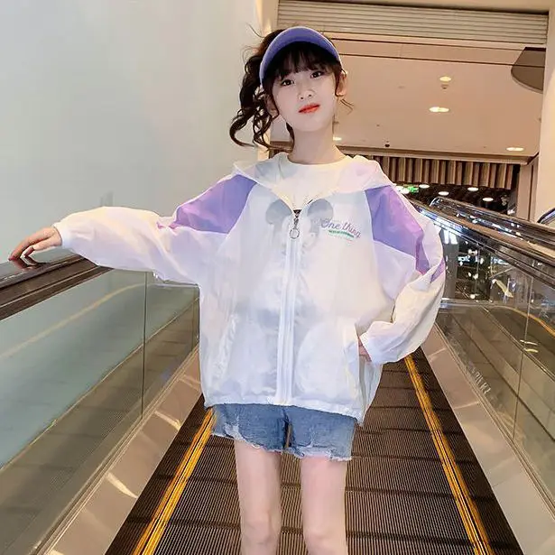 Girls Sun Protection Jacket White Purple Ice Silk Loose Casual — feature 12