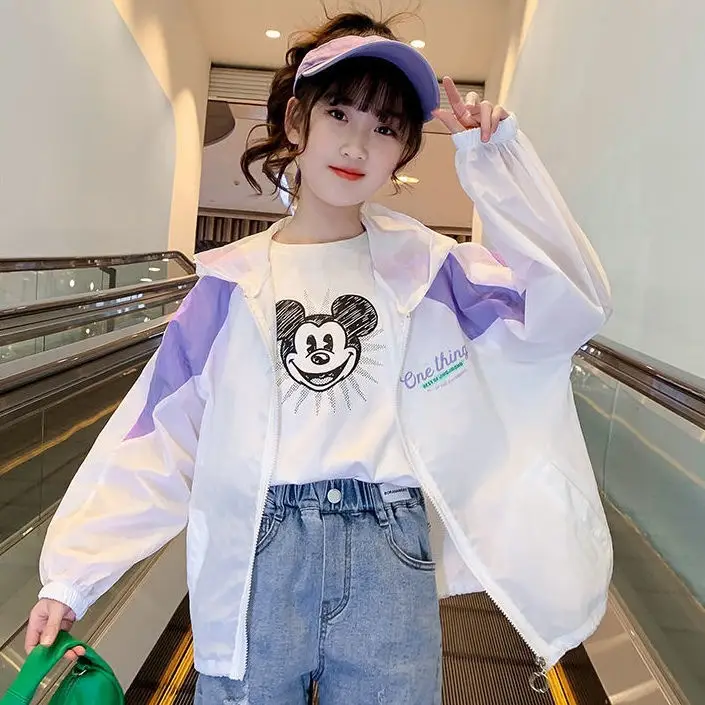 Girls Sun Protection Jacket White Purple Ice Silk Loose Casual — feature 14