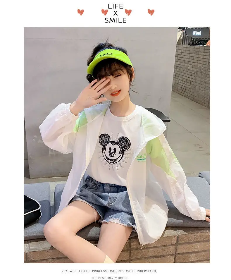 Girls Sun Protection Jacket White Purple Ice Silk Loose Casual — feature 3