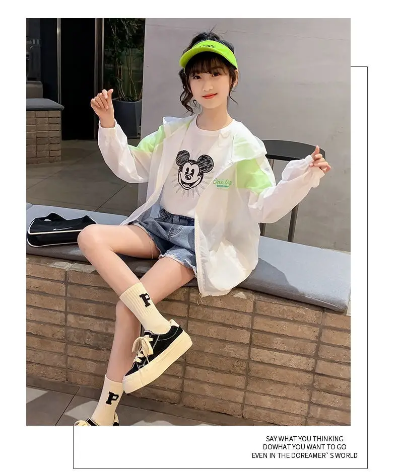 Girls Sun Protection Jacket White Purple Ice Silk Loose Casual — feature 4