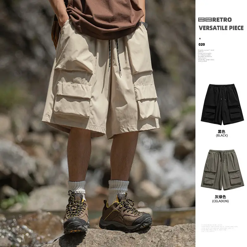 Japanese Style Cargo Shorts for Men Olive Green - Image 4