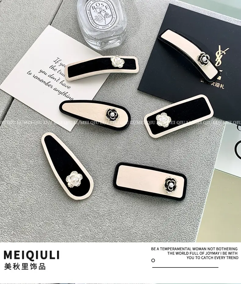 French Classic Black & White Fragrant Camellia Hairpin Clip for Women — feature 11