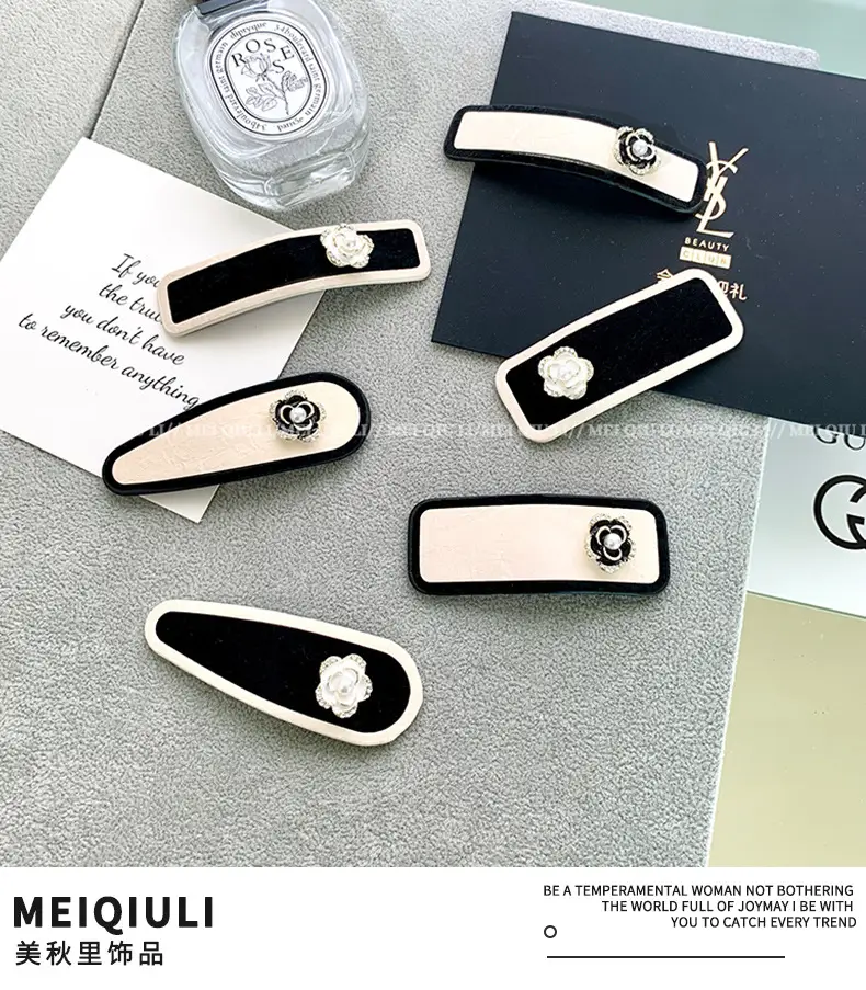 French Classic Black & White Fragrant Camellia Hairpin Clip for Women — feature 12