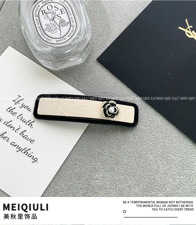 French Classic Black & White Fragrant Camellia Hairpin Clip for Women — feature 8