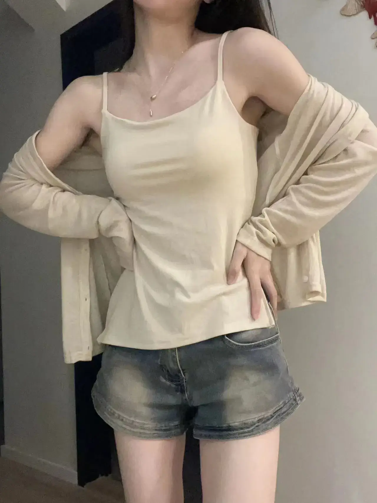 Japanese New Arrival Black Tencel V-Neck Sling Top Women - Image 6