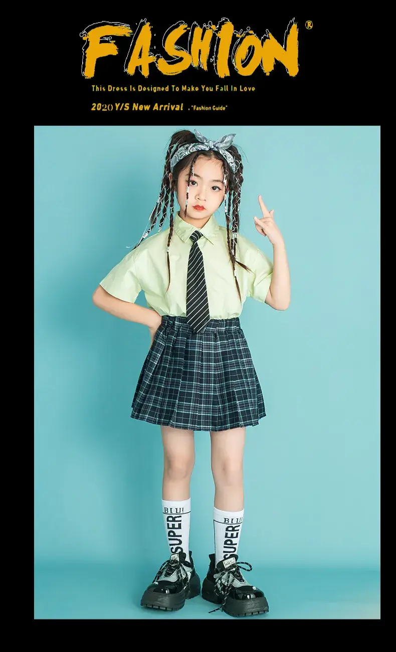 Children's Checkered Shorts Cheerleader Outfit — feature 12