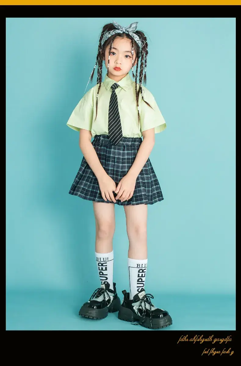 Children's Checkered Shorts Cheerleader Outfit — feature 14