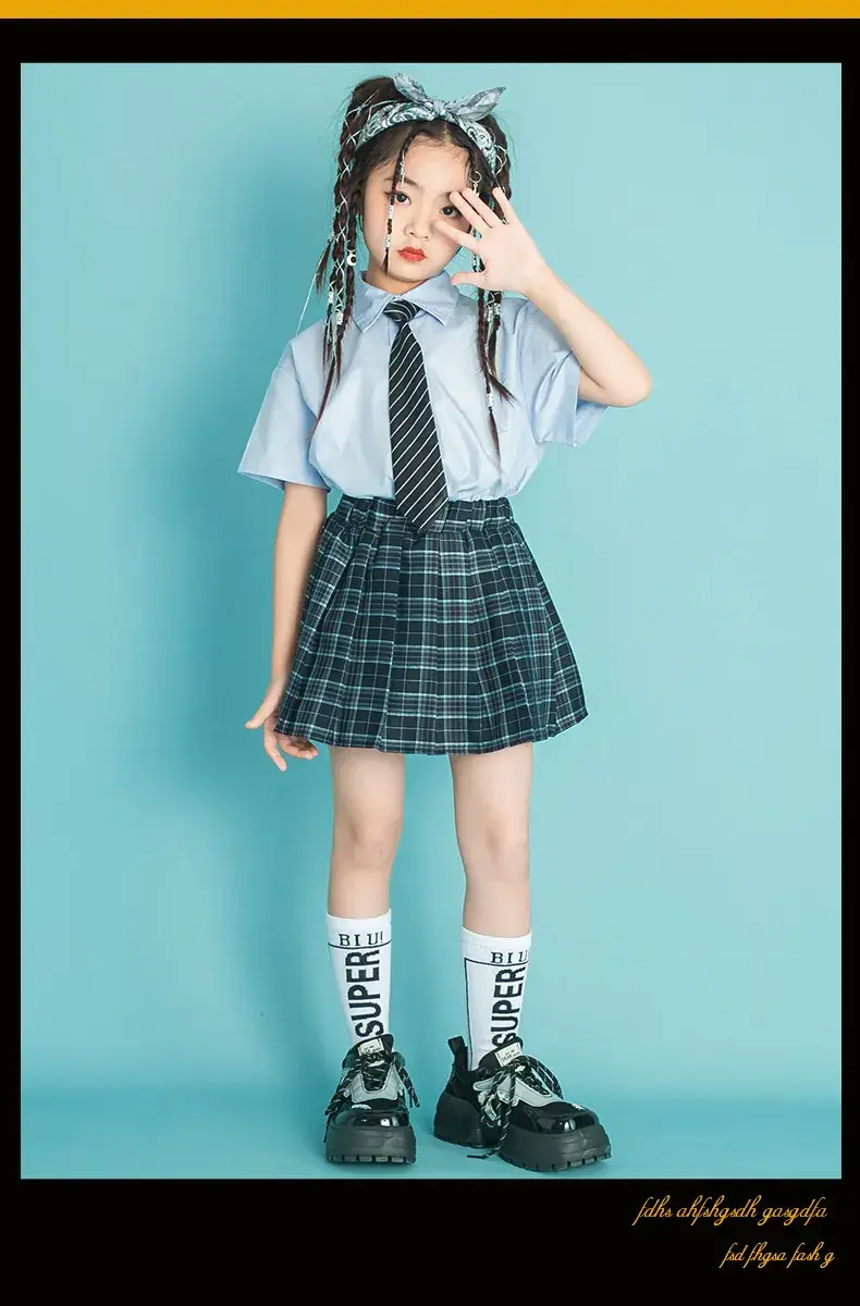 Children's Checkered Shorts Cheerleader Outfit — feature 9