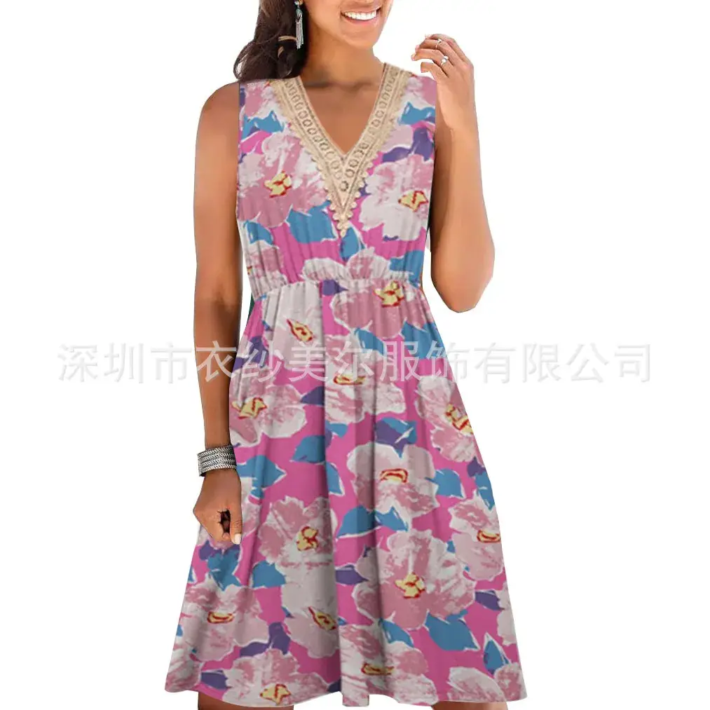 Women's Green Sleeveless V-Neck Dress Loose Beach Wear - Image 5