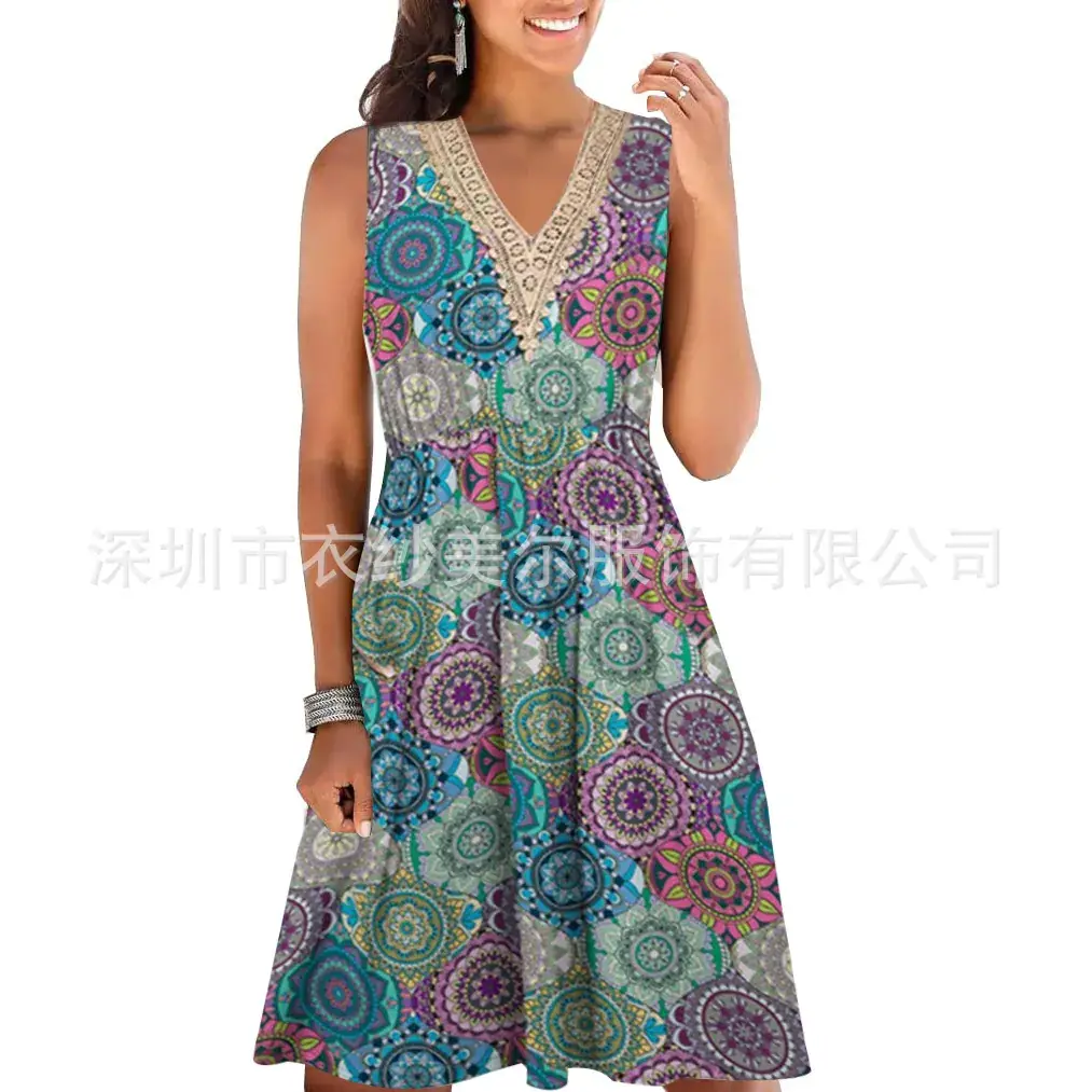 Women's Green Sleeveless V-Neck Dress Loose Beach Wear - Image 4