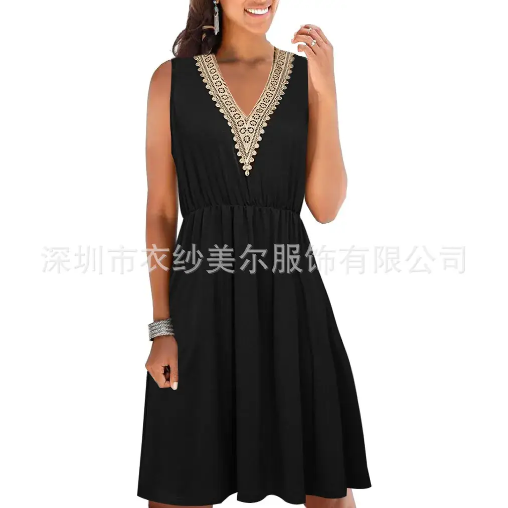 Women's Green Sleeveless V-Neck Dress Loose Beach Wear — feature 6