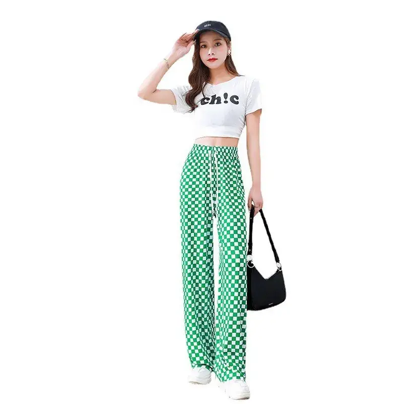 Women's Black White Checkered Wide Leg Pants Spring Summer - Image 12